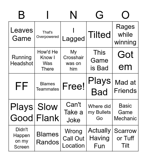 Roller Bingo Card