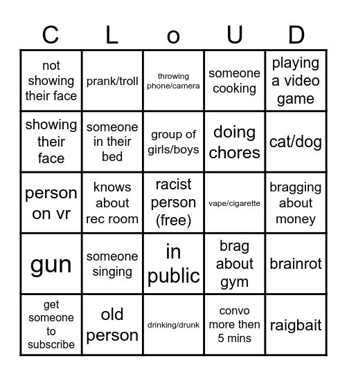 omegle Bingo Card
