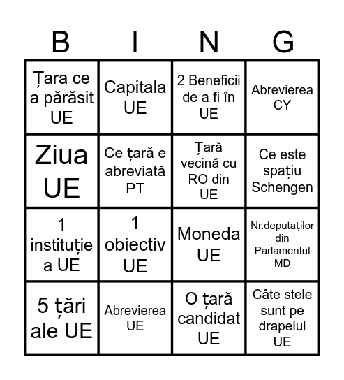 Uniunea Europeană Bingo Card