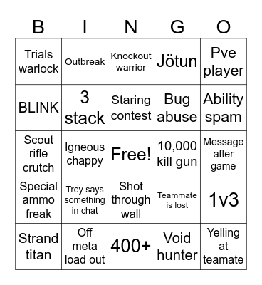 Trials bingo Card