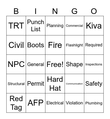 Inspections Bingo Card