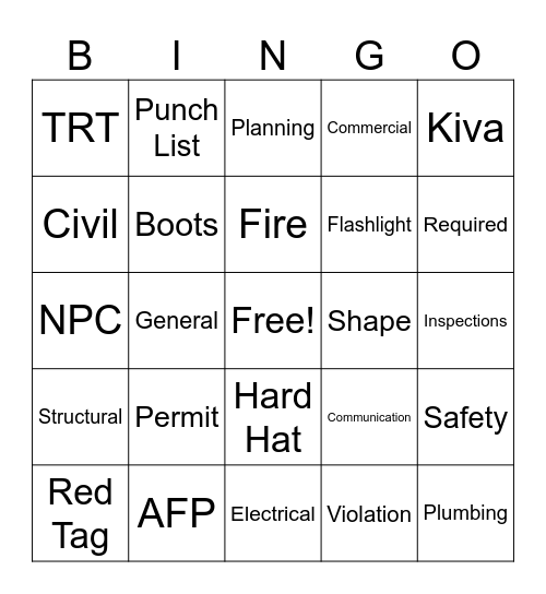 Inspections Bingo Card