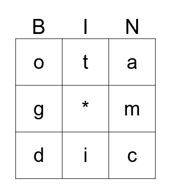 KDG Unit 3 letters Bingo Card