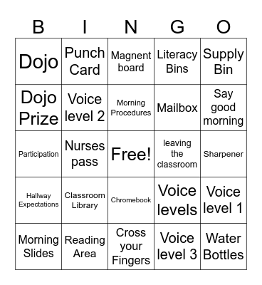 Back to School Bingo Card