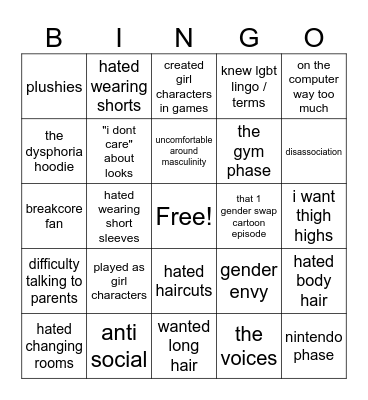 transfem signs Bingo Card