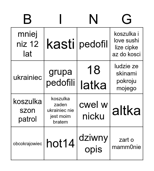 Sasiedzi roblox Bingo Card