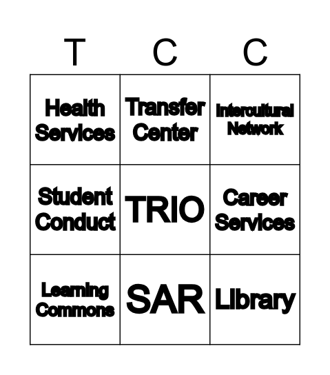 TCC Resources Bingo Card