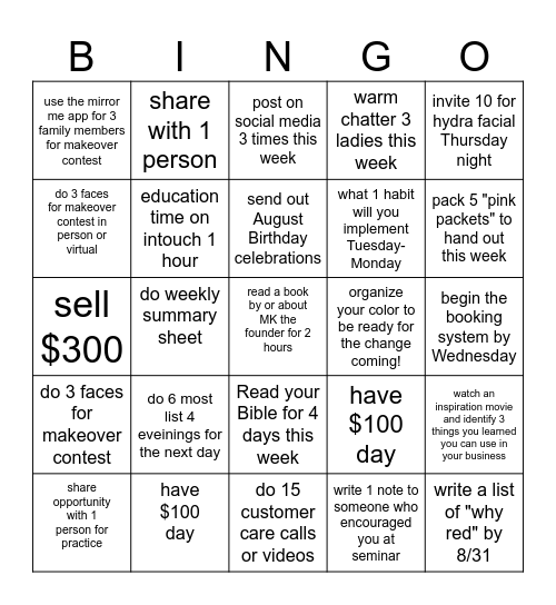 Reaching for RED, focus on GROWTH Bingo Card