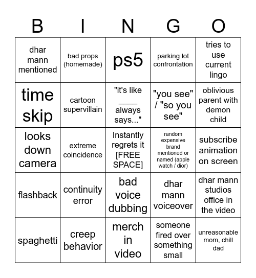 Dhar Mann Bingo v4 Bingo Card