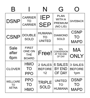 HEALTHINSURANCE.COM Bingo Card
