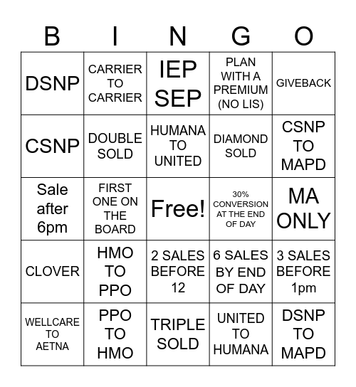 HEALTHINSURANCE.COM Bingo Card