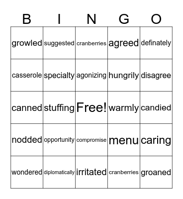 Thanksgiving Bingo Card