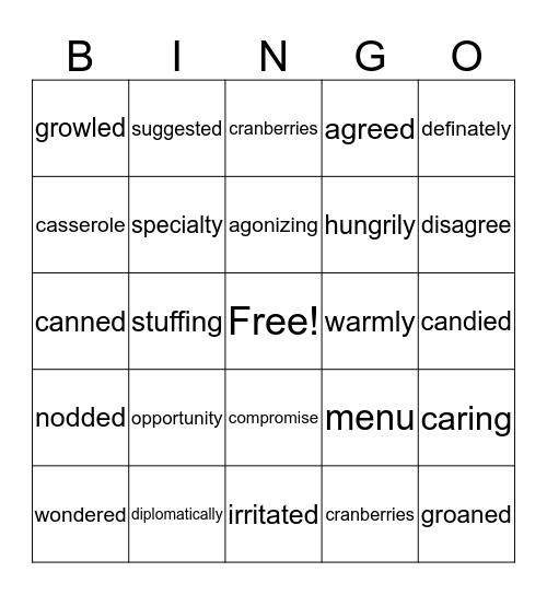 Thanksgiving Bingo Card