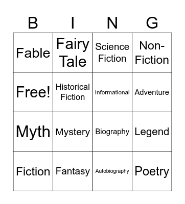Genre Bingo! Bingo Card