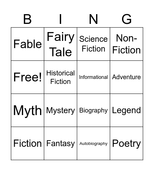 Genre Bingo! Bingo Card