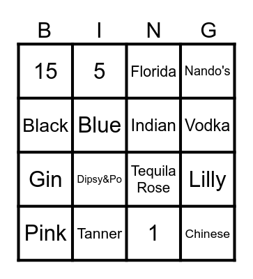 Tanner Bongo Bingo Card