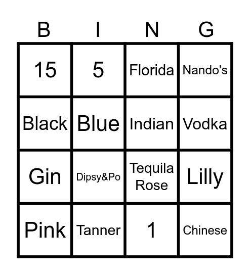 Tanner Bongo Bingo Card