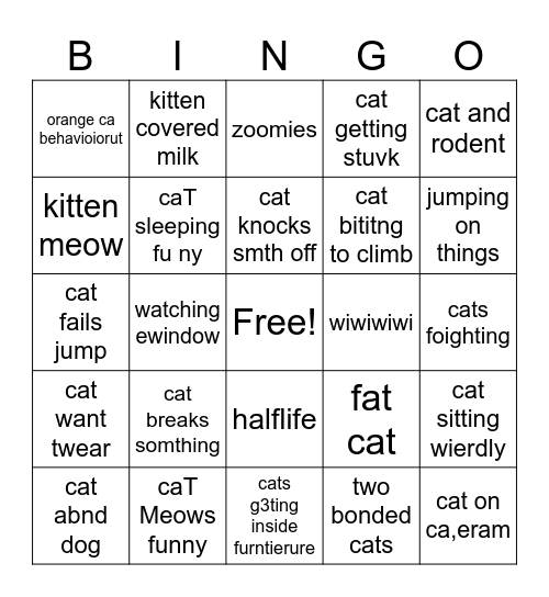 cat Bingo Card