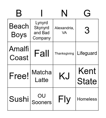 Katie Jo's Trivia Bingo Card