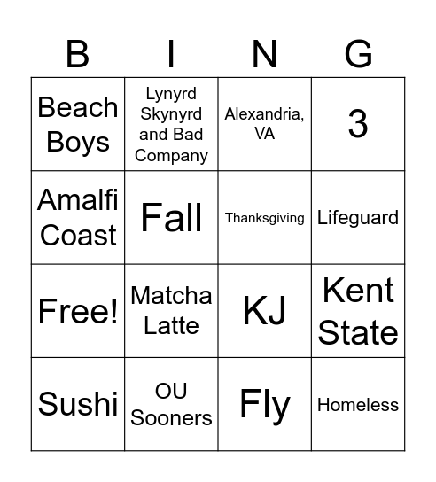 Katie Jo's Trivia Bingo Card