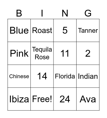Tanner Bongo Bingo Card