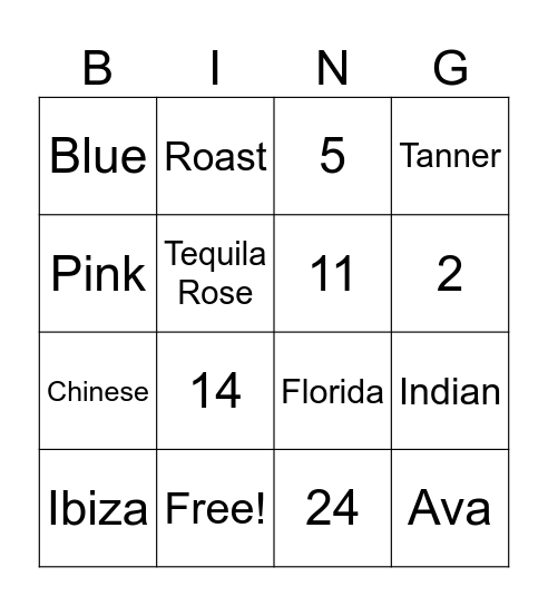Tanner Bongo Bingo Card