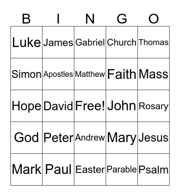 Religious Bingo  Bingo Card