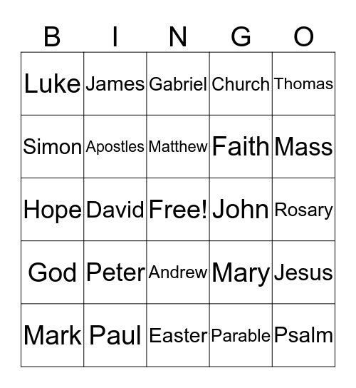 Religious Bingo  Bingo Card