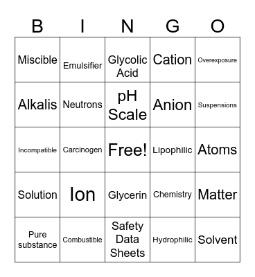 Chemistry and Chemical Safety Bingo Card