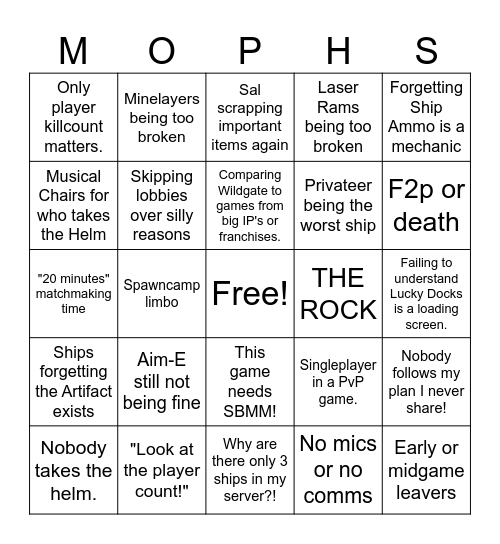 Wildgate Social-media drama Bingo Card