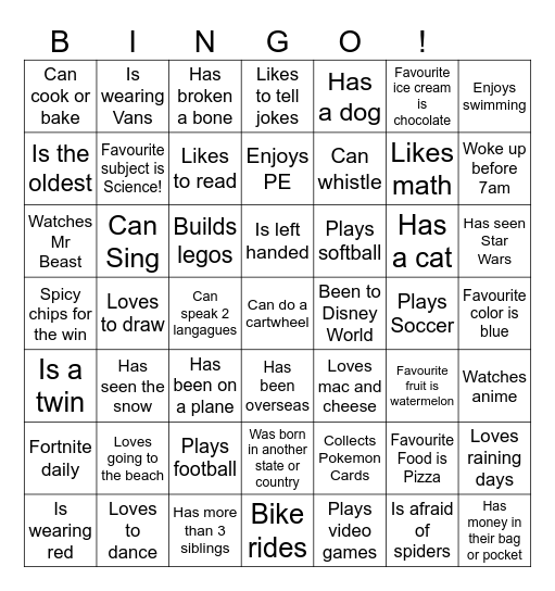 Human Bingo Card