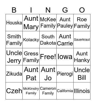 Zikuda Family Reunion 2016 Bingo Card
