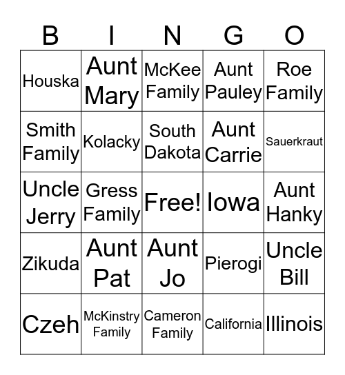 Zikuda Family Reunion 2016 Bingo Card