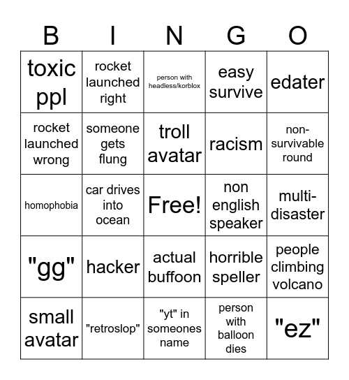 natural disaster survival Bingo Card