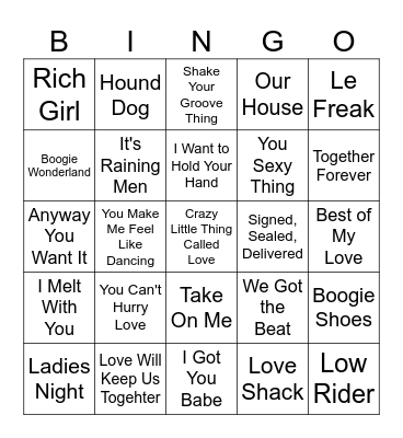 Music Singo #1 Bingo Card