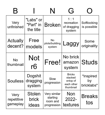 Bricklabs "Recreation" Bingo Card