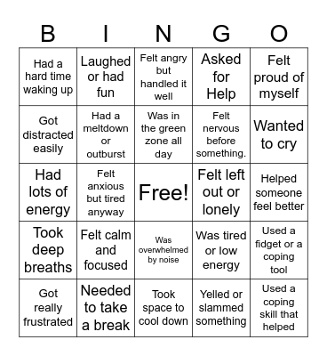 Zone Bingo Card