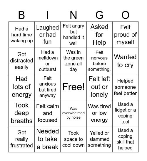 Zone Bingo Card