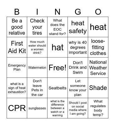 Summer Safety - 5 Bingo Card