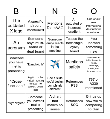 Studio Team Meeting Watch Party Bingo Card