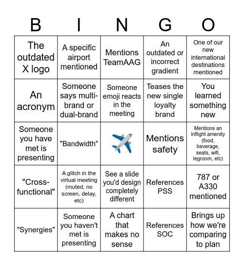 Studio Team Meeting Watch Party Bingo Card