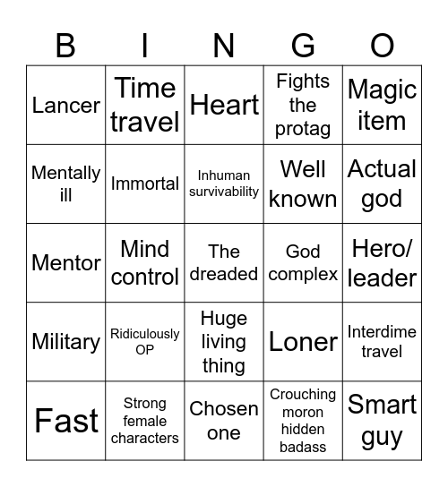 OP characters trope bingo Card