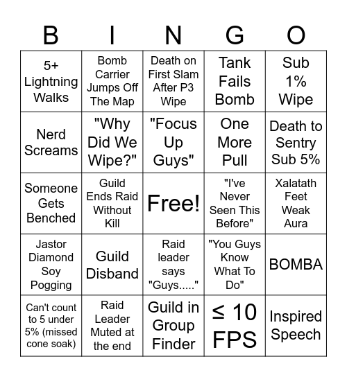 RWL Bingo Card