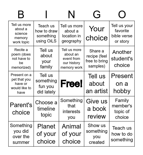 PRESENTATION BINGO Card