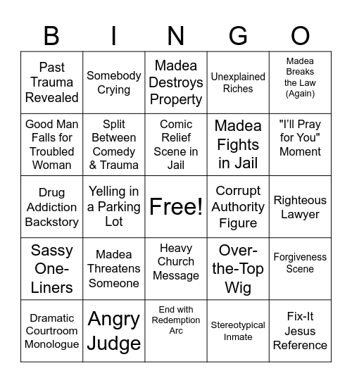 Madea Goes to Jail - Bingo Card