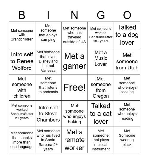Mingle Bingo Card