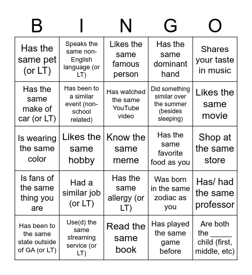 Icebreaker Bingo: Find Someone Who Bingo Card