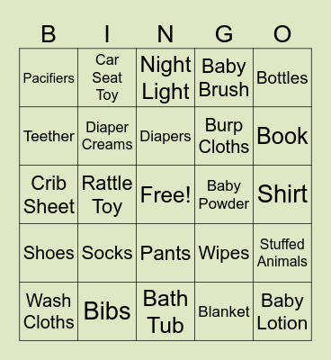 Baby Shower Bingo Card