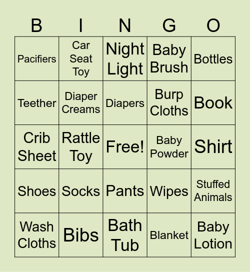 Baby Shower Bingo Card