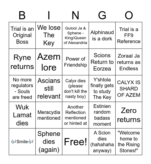 FF14 7.3 Predictions Bingo Card